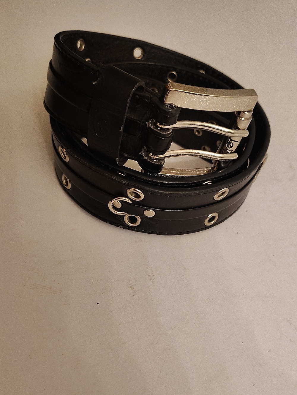 L.e.i. Women's Size L Black Double-Row Grommet Belt with Silver Hardware BPD